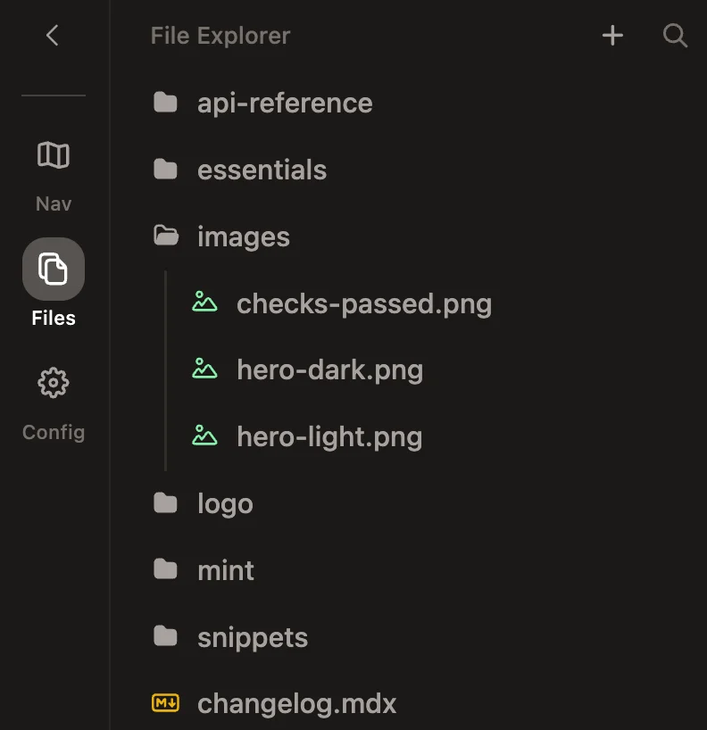 Explorateur de fichiers ouvert dans le menu de la barre latérale de l’éditeur.