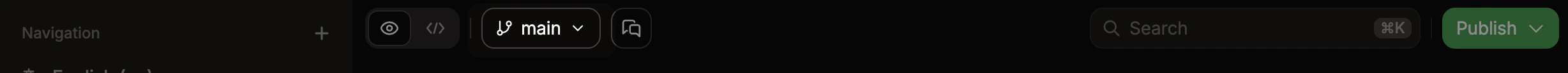 Branch name emphasized in the editor toolbar.