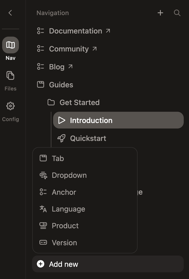 Add new navigation element.