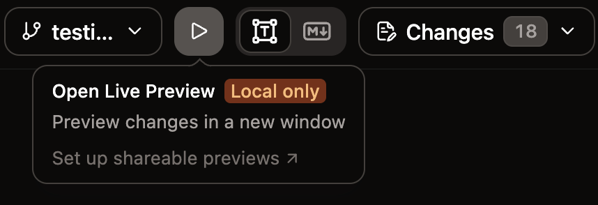 Live preview button on the editor toolbar.