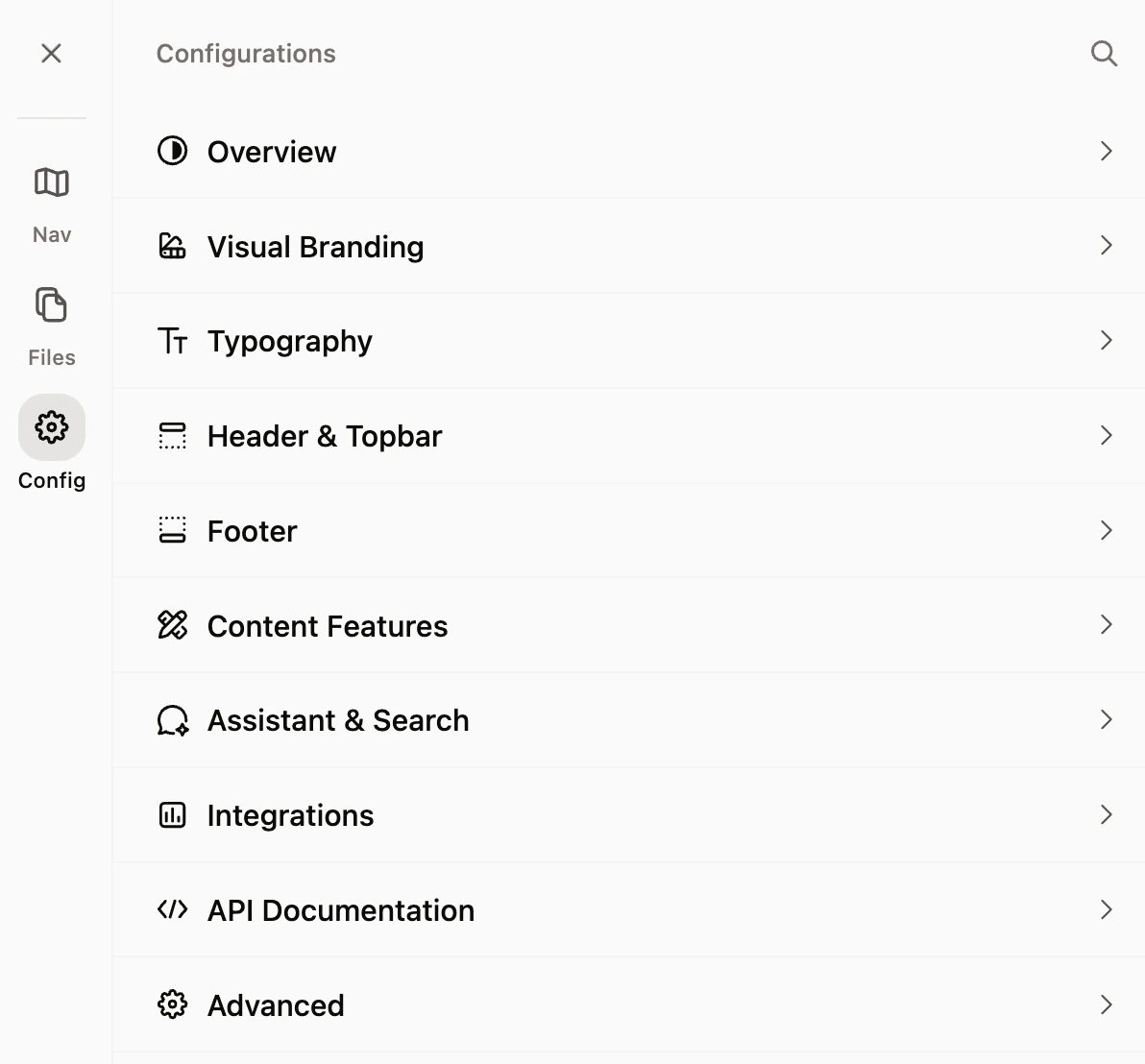 Configurations settings in the sidebar in light mode.