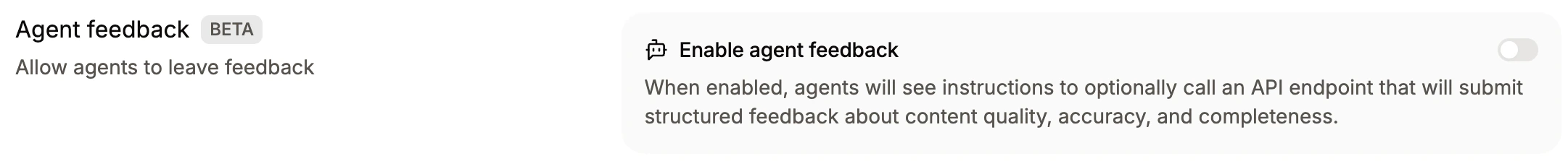 Agent feedback toggle in the Add-ons page.