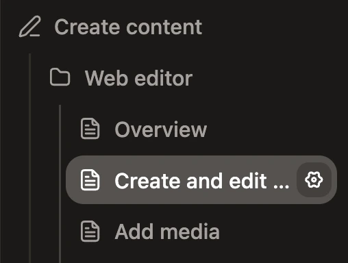 侧边栏中某个页面被高亮显示,以便看到设置齿轮 icon。