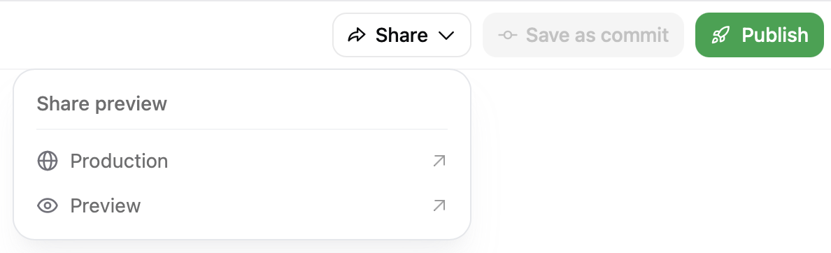Bouton Share dans la barre d’outils de l’éditeur
