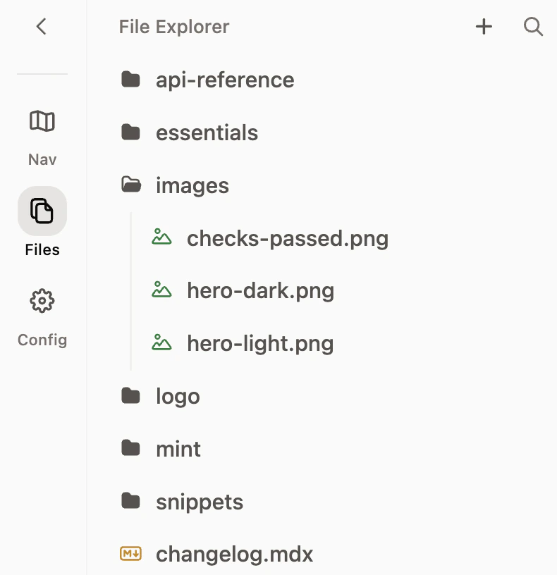 Explorador de archivos abierto en el menú de la barra lateral del editor.