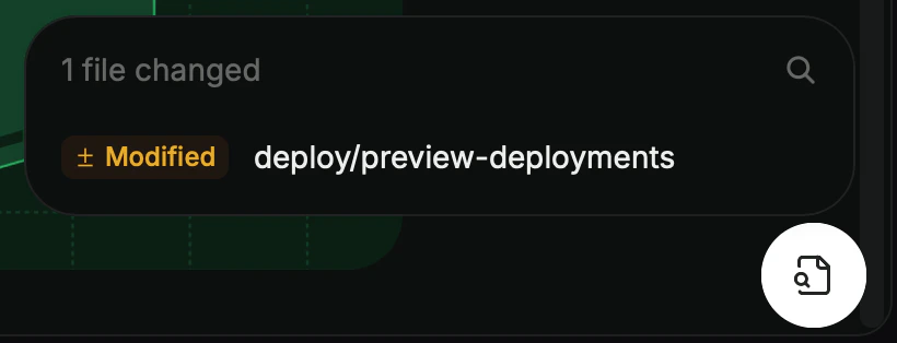 Widget d’aperçu agrandi affichant la liste des fichiers modifiés.