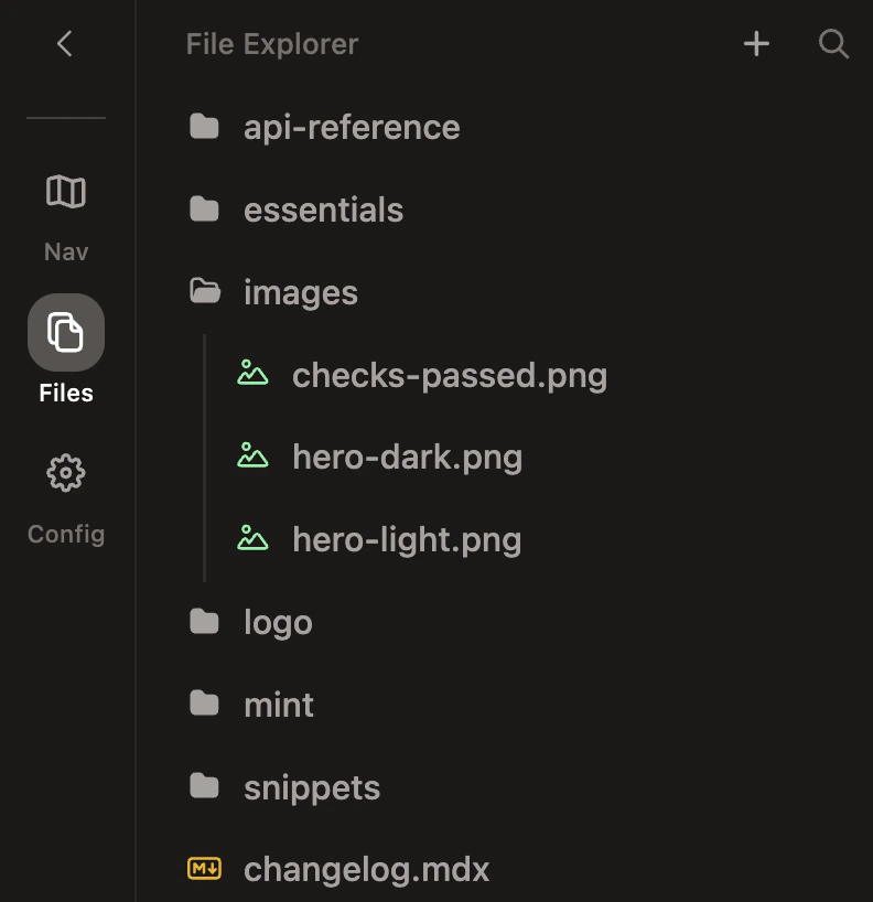 File explorer open in the editor sidebar menu.