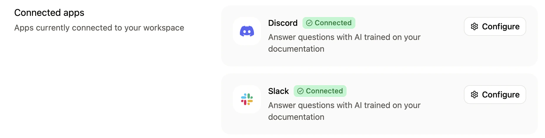 The connected apps section of the assistant page.