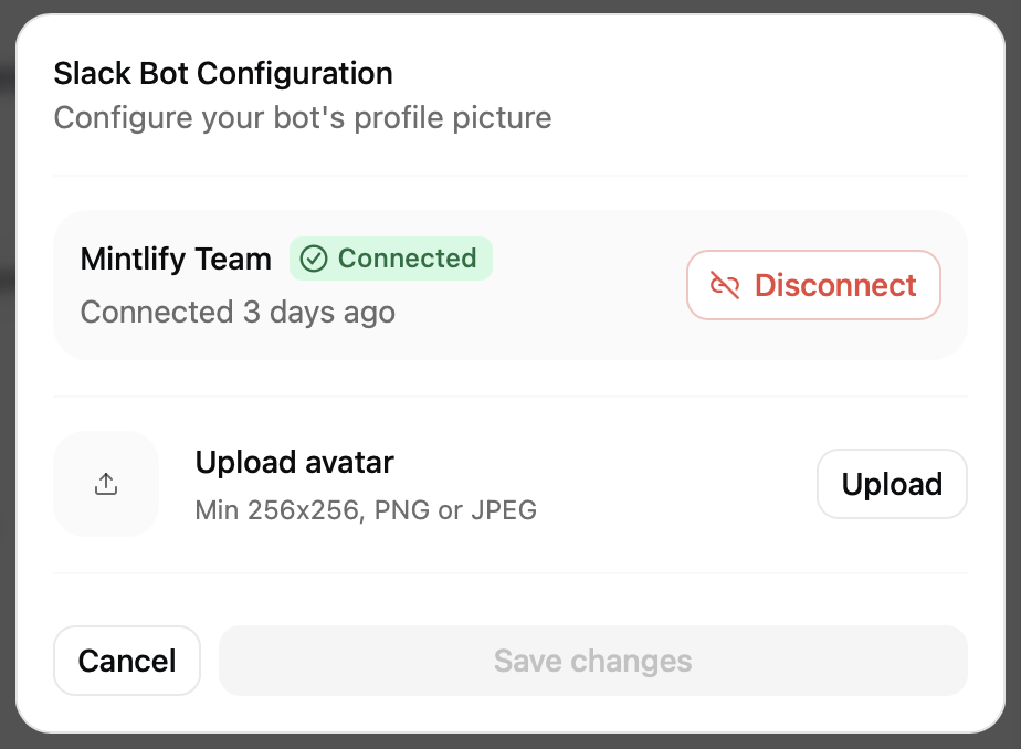 The Slack configuration panel in light mode.