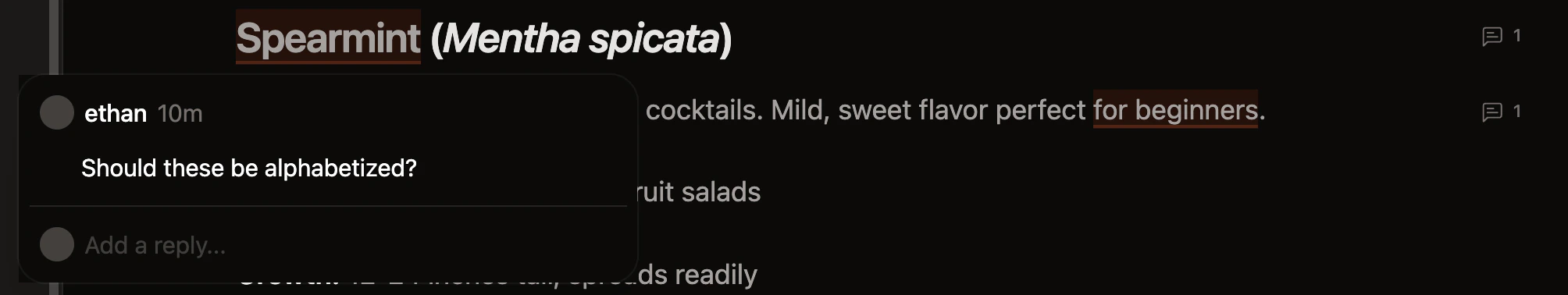 Un fil de commentaires ouvert dans l'éditeur web et deux fils de commentaires dans la barre latérale.