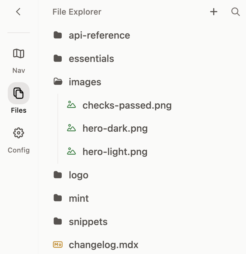 Explorador de archivos abierto en el menú de la barra lateral del editor.