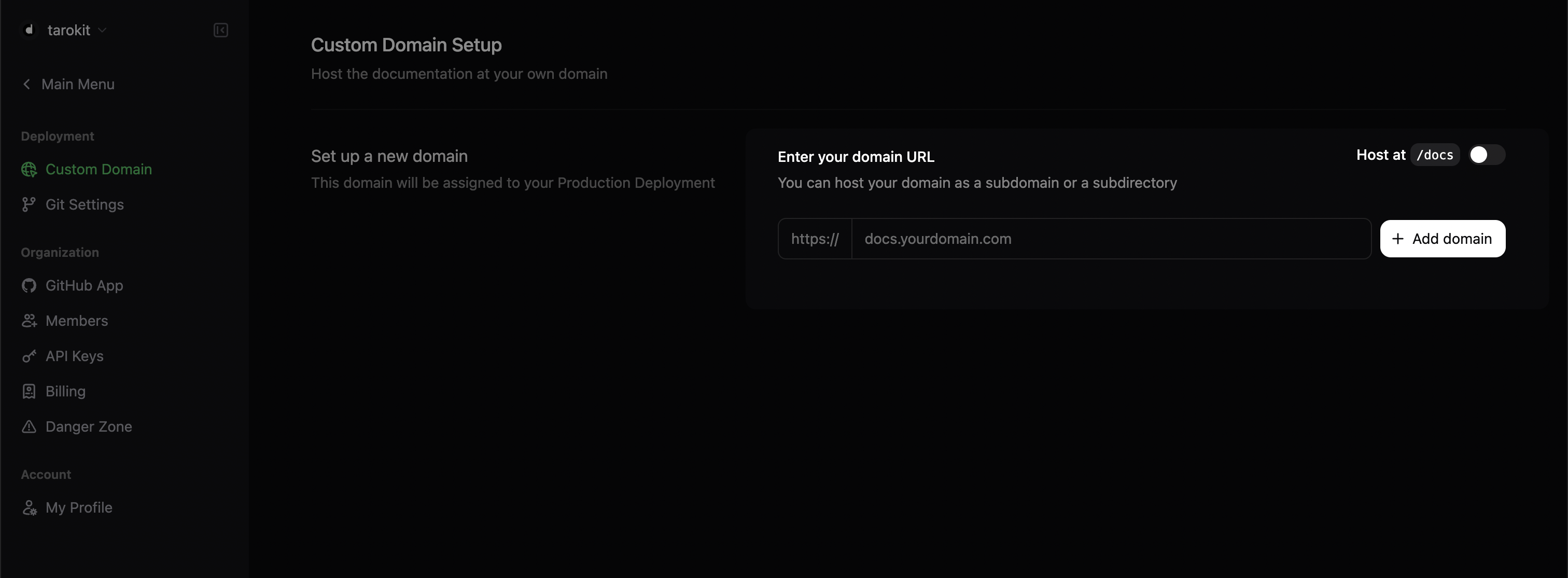 自定义域名设置页面,已高亮显示“Enter your domain URL”字段。