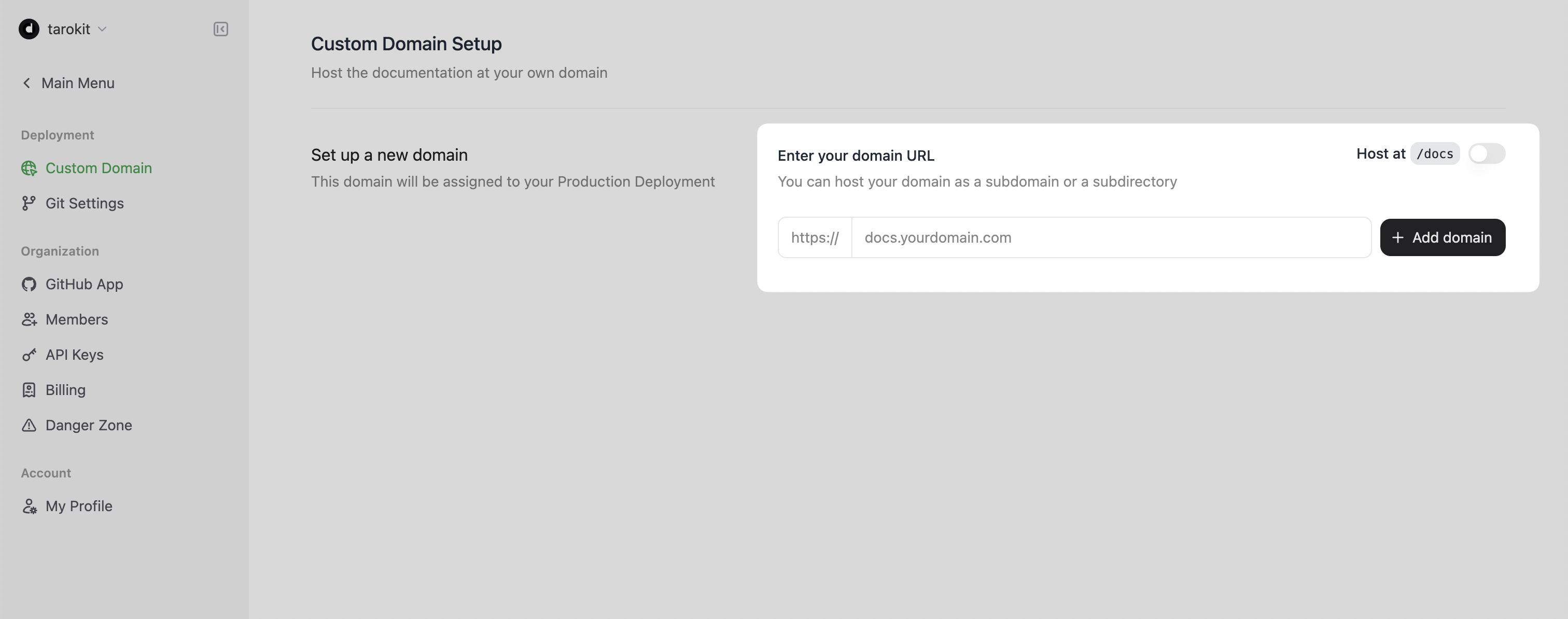 自定义域名设置页面,已高亮显示“Enter your domain URL”字段。