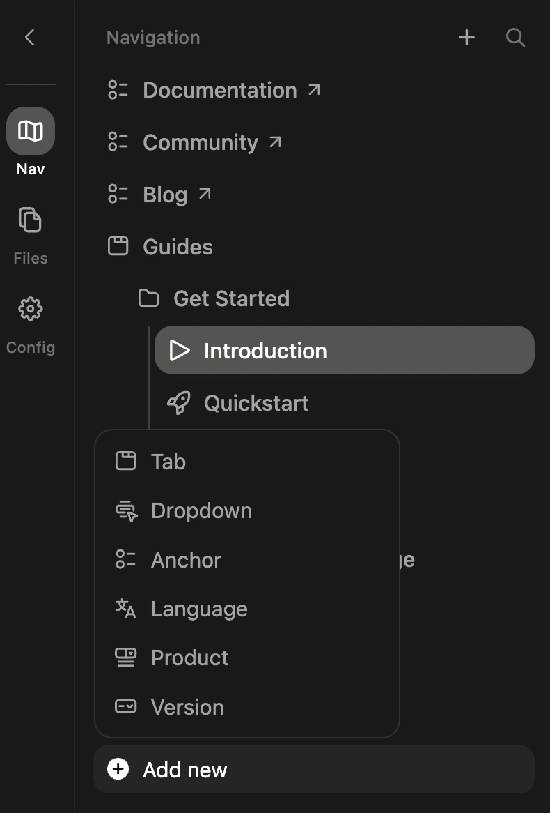 Add new navigation element.