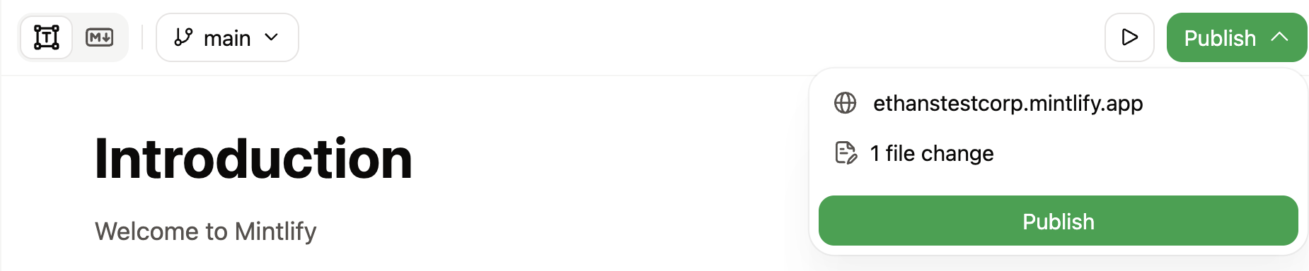 Barra de herramientas del editor web que muestra un cambio pendiente.