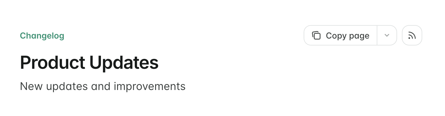 Changelog page in light mode with RSS feed button enabled.