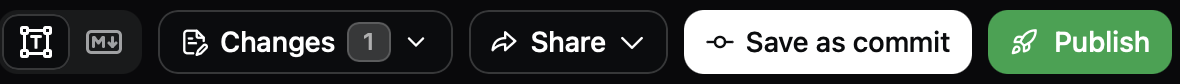 Barre d’outils de l’éditeur web affichant une modification en attente et le bouton Save as commit sur une branche de fonctionnalité.