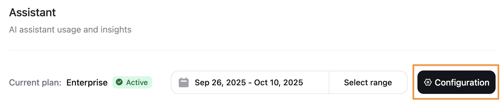 La barre d’outils de l’assistant dans le Dashboard. Le bouton Configuration est mis en évidence par un rectangle orange.