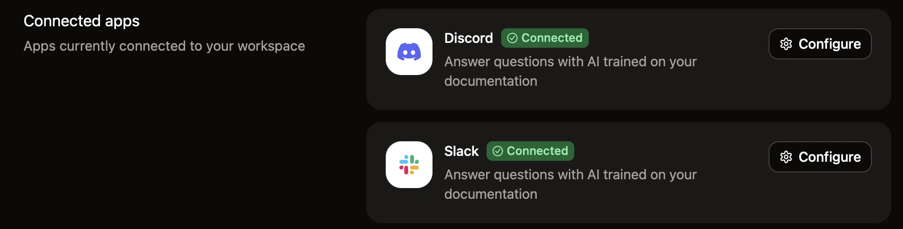 The connected apps section of the assistant page.