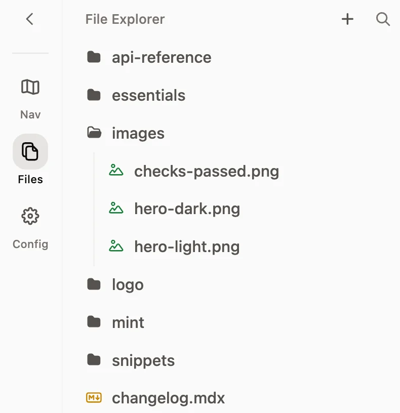 Explorateur de fichiers ouvert dans le menu de la barre latérale de l’éditeur.