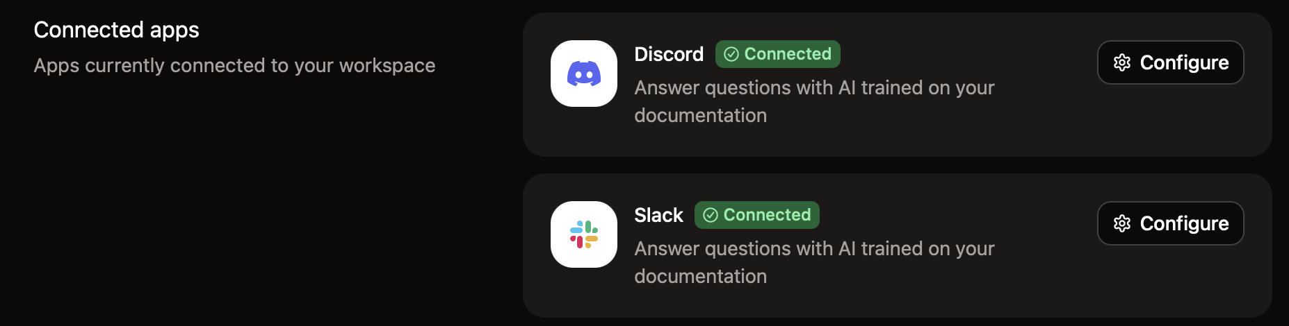 La section des applications connectées de la page Assistant.