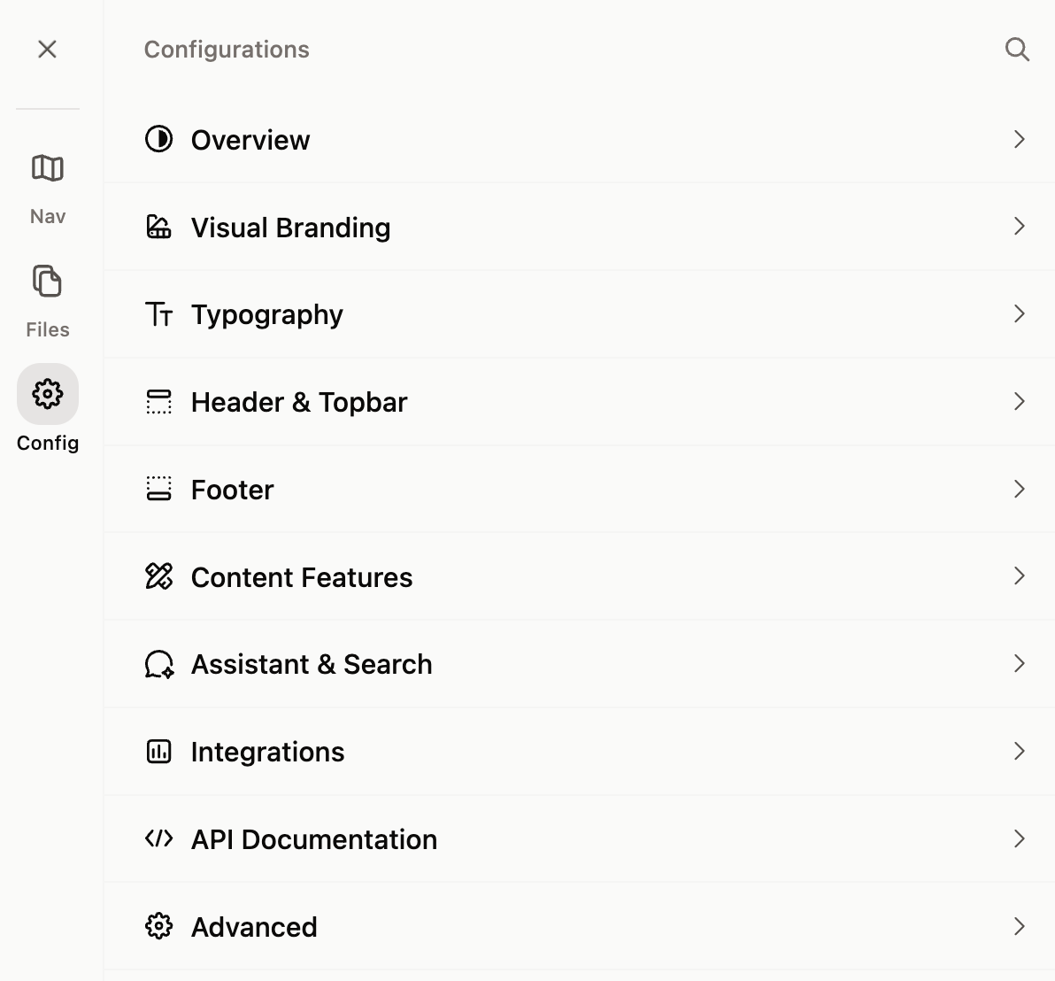 Configurations settings in the sidebar in light mode.
