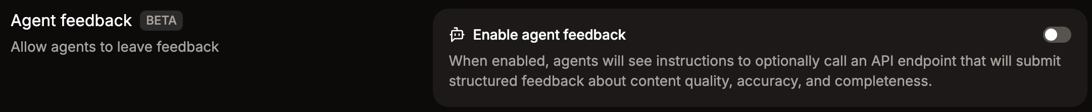 Agent feedback toggle in the Add-ons page.