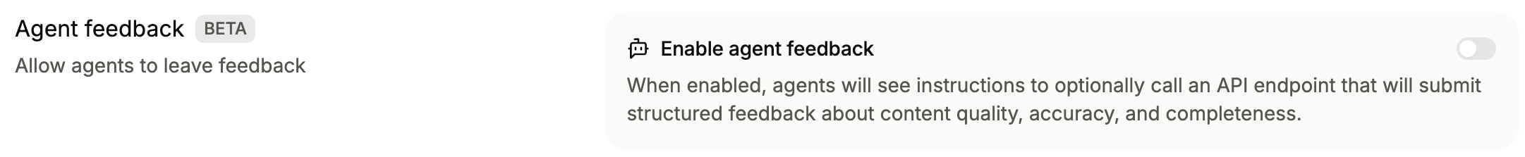 Agent feedback toggle in the Add-ons page.