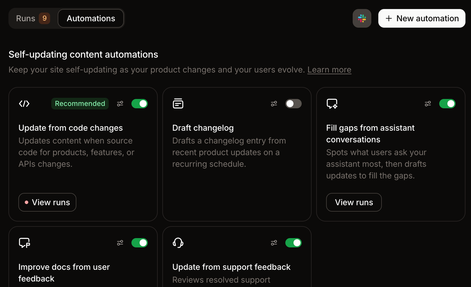 The automations dashboard.