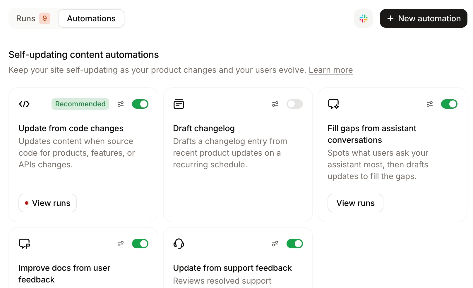 The automations dashboard.