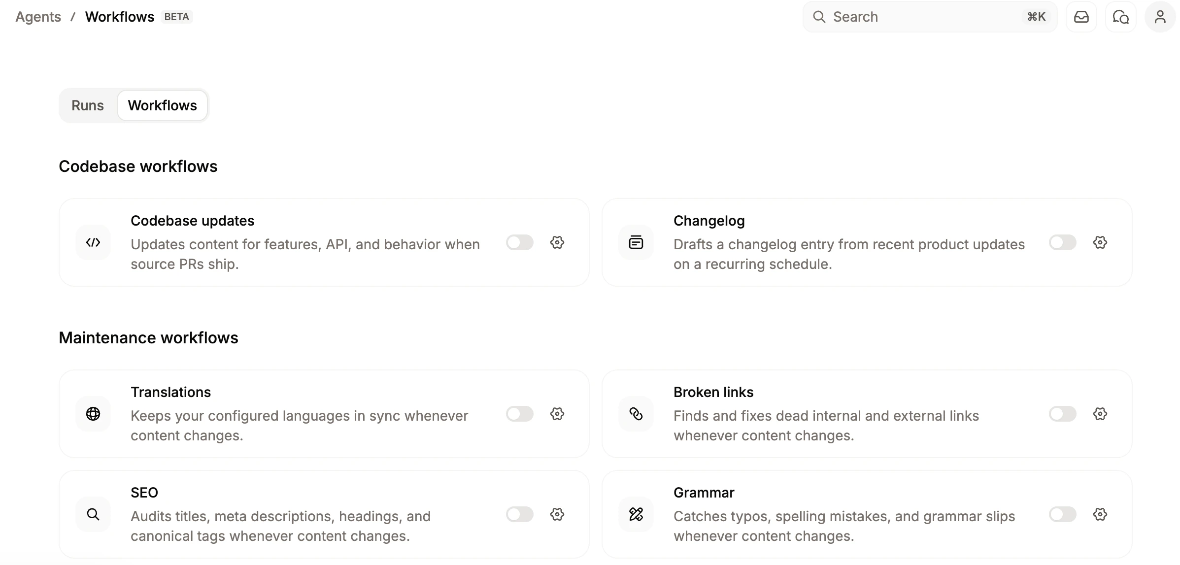 The workflows dashboard.