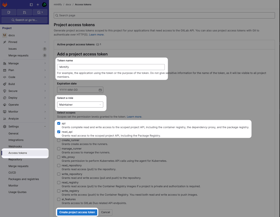 The Access tokens page in the GitLab dashboard. The settings to configure for Mintlify are highlighted.