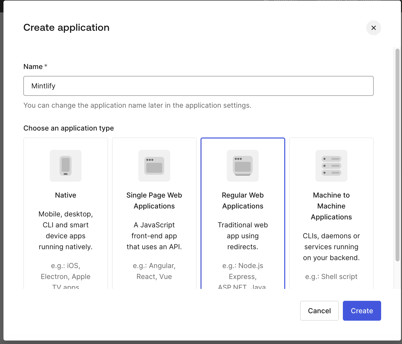 Creating a new application in Auth0
