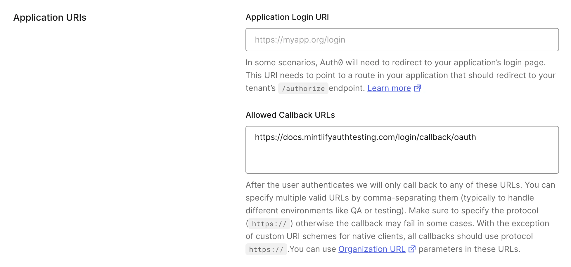Auth0 redirect URL configuration