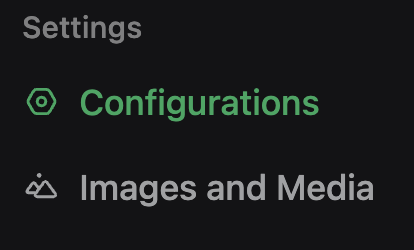 Paramètres de Configurations dans la barre latérale en mode sombre.