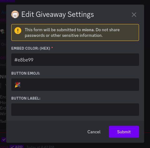Giveaway settings