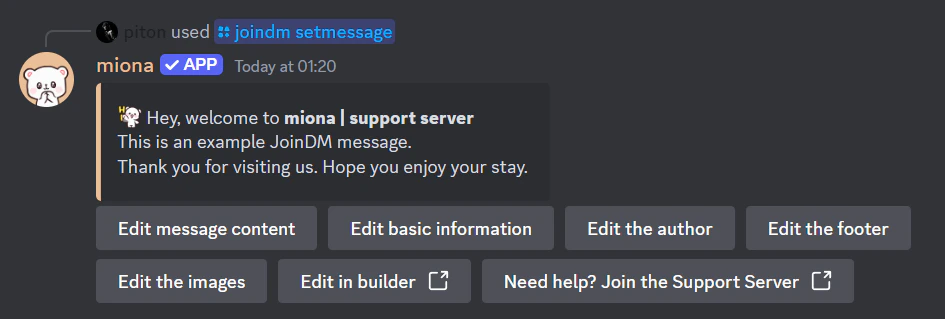 Editing join DM message with built-in editor