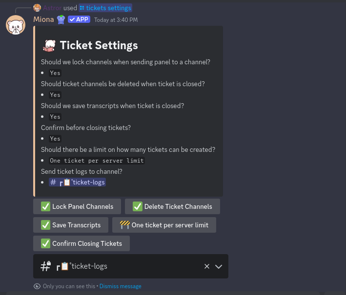 Example Ticket Settings
