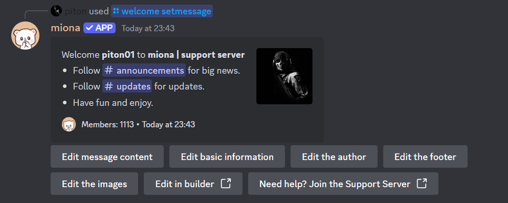 Welcome Messages - Miona Docs