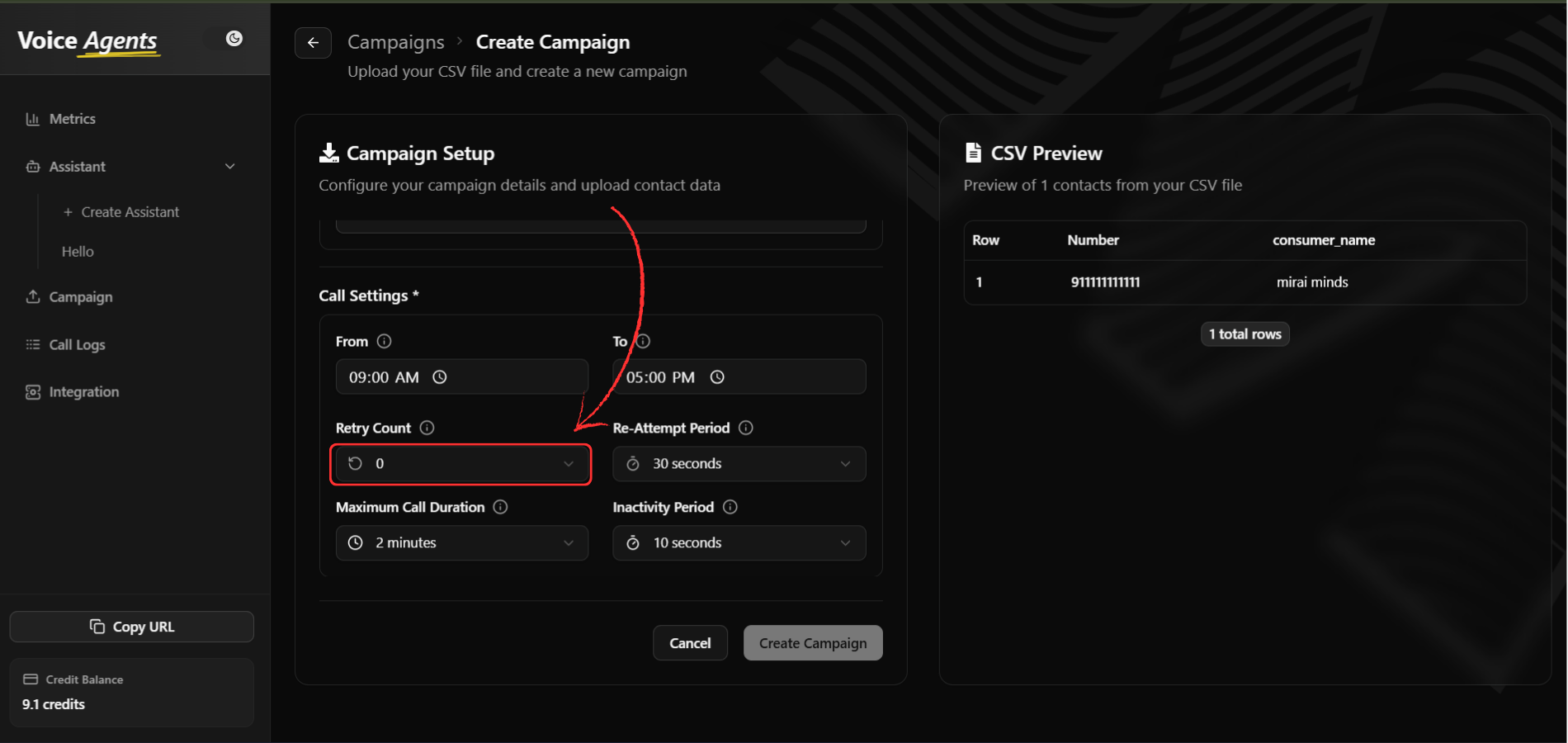 Retry configuration