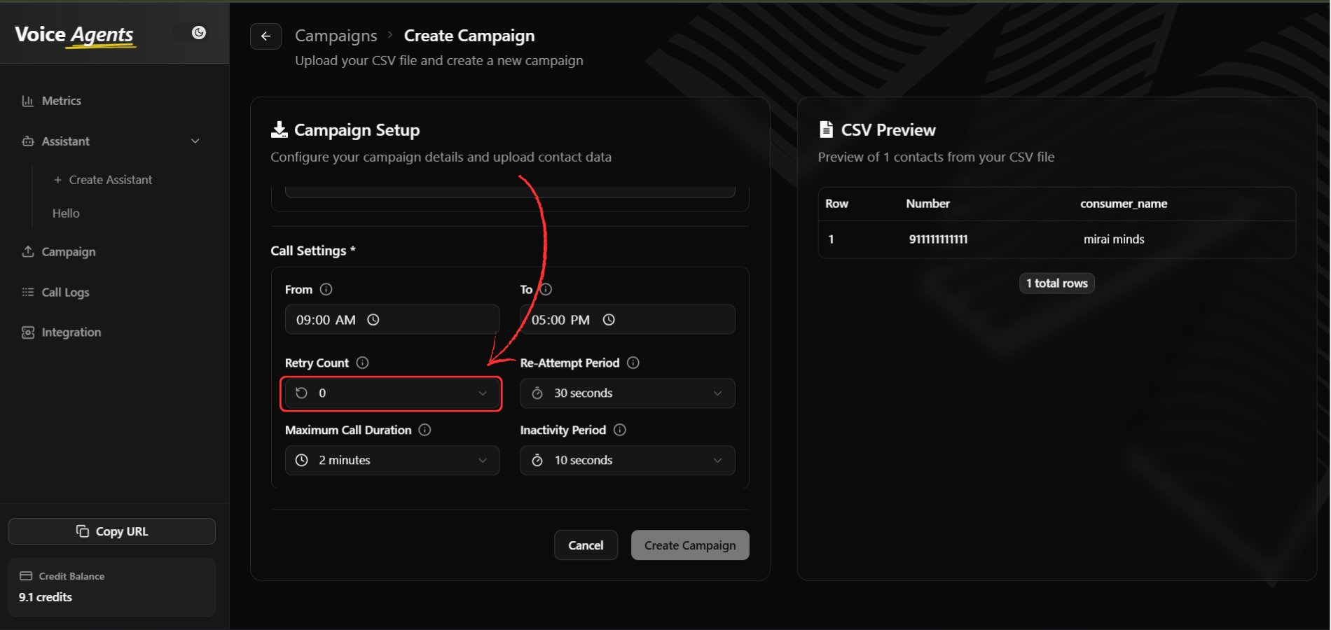 Retry configuration