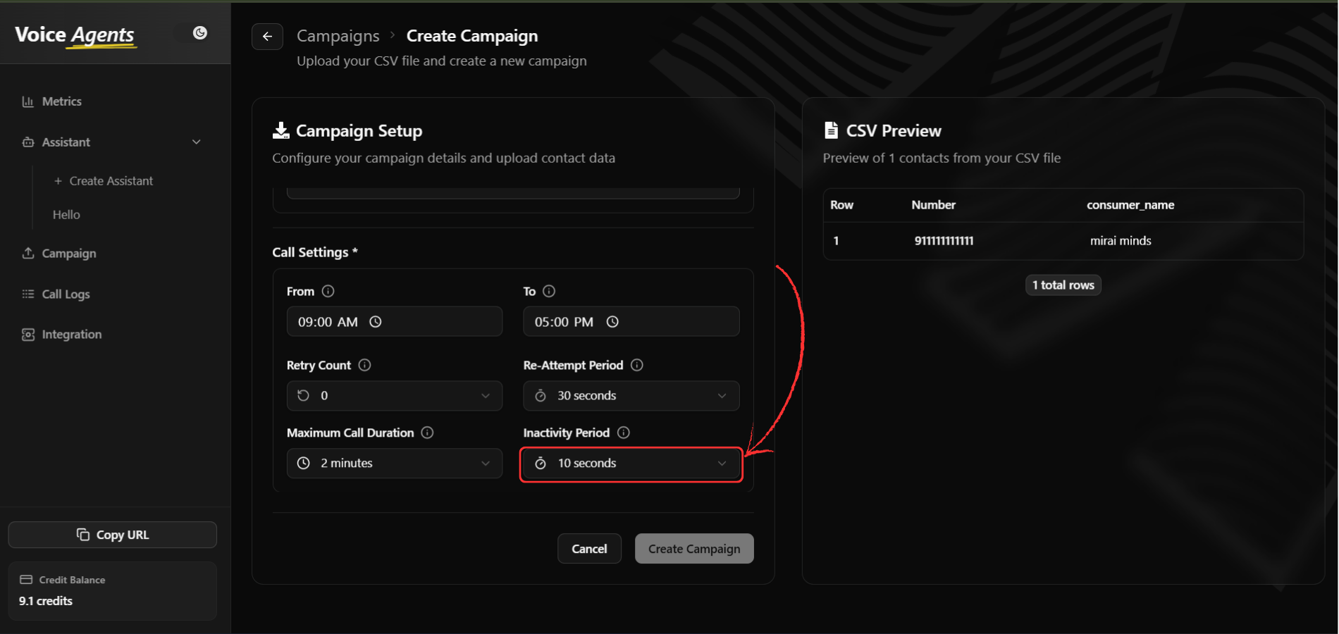 Inactivity period settings