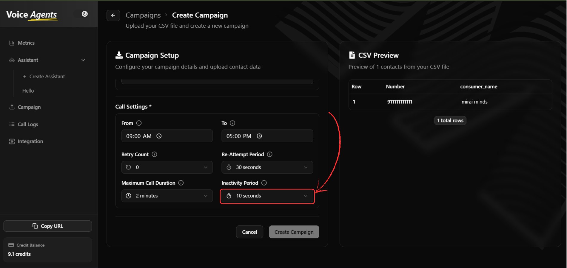 Inactivity period settings