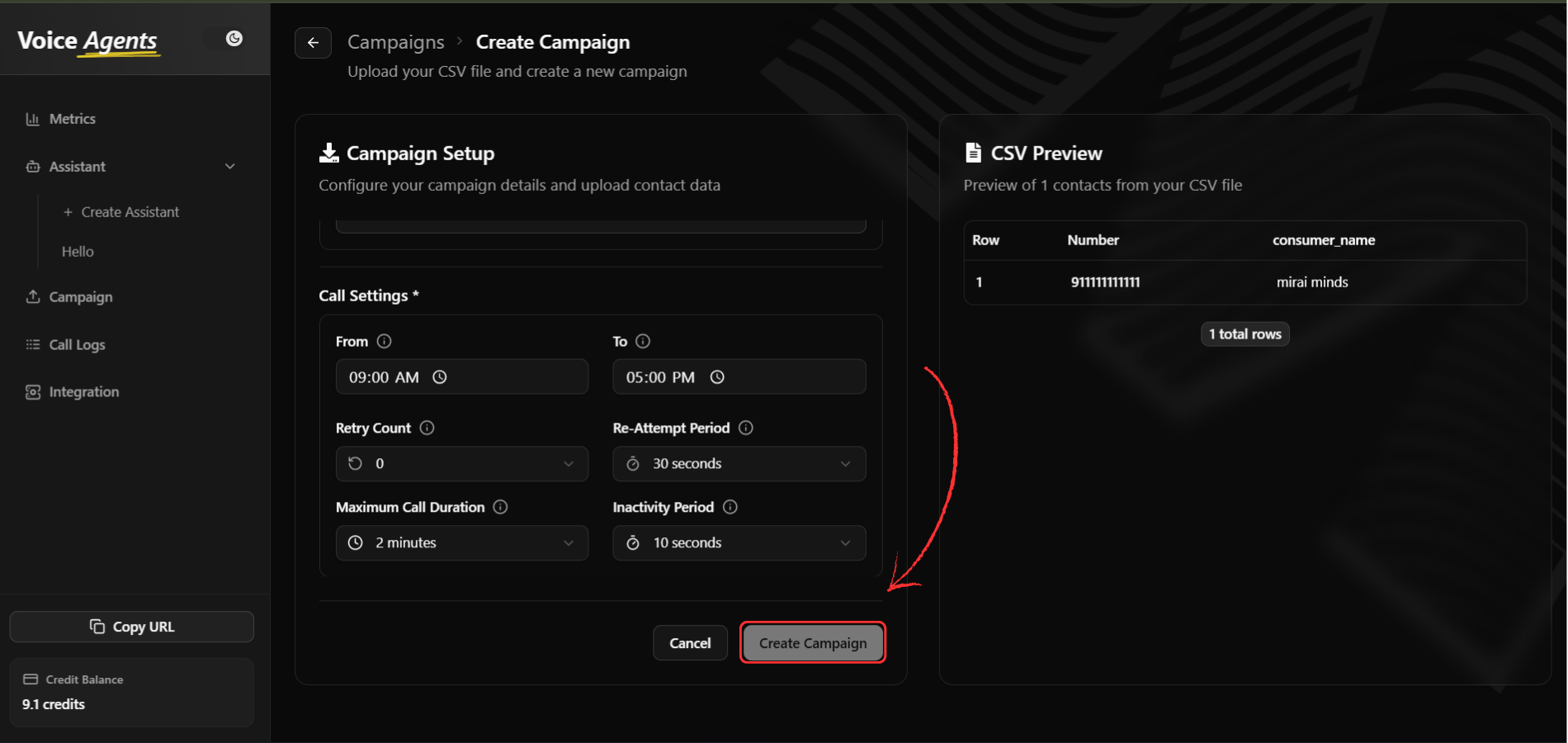 Create campaign final step