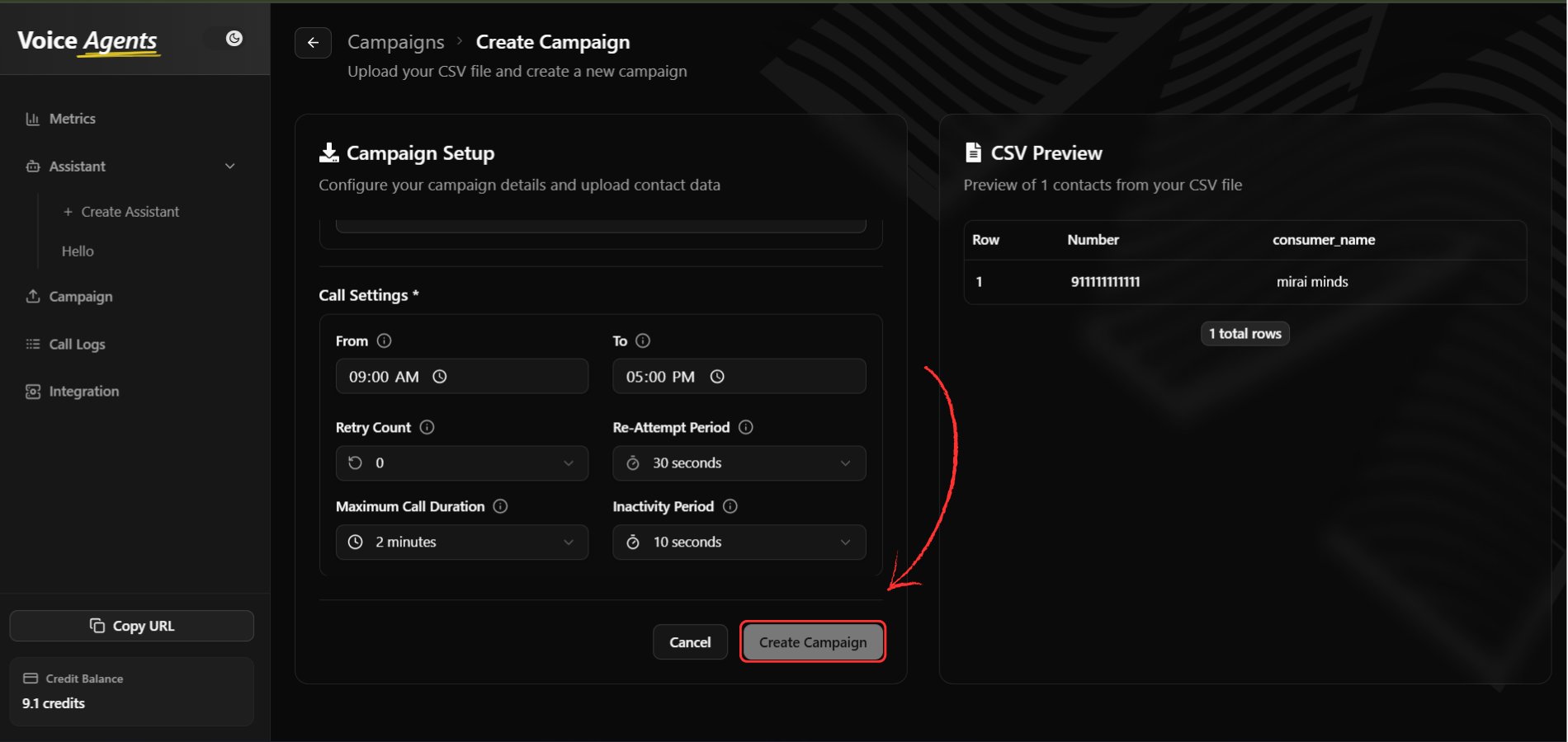 Create campaign final step