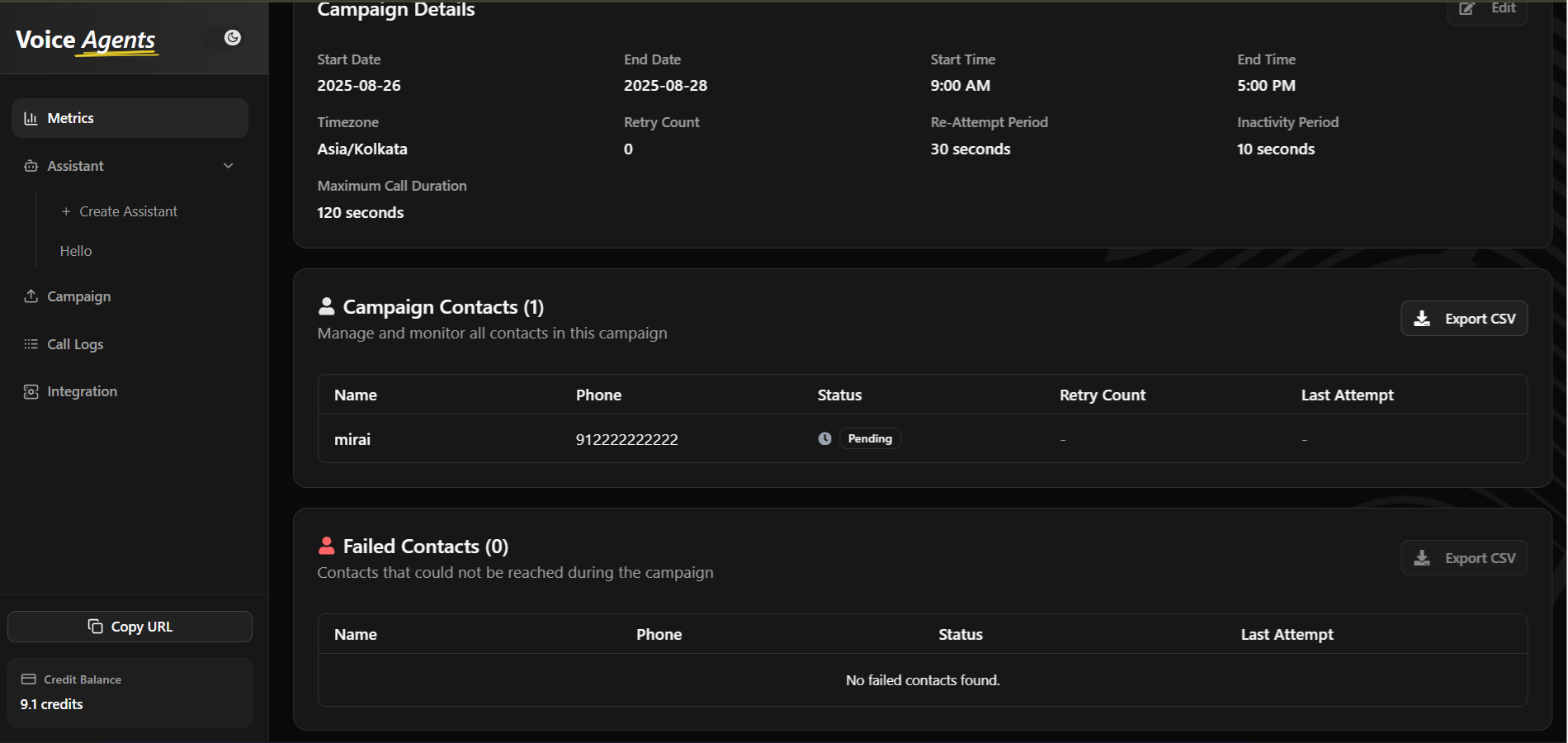 Campaign status tracking page