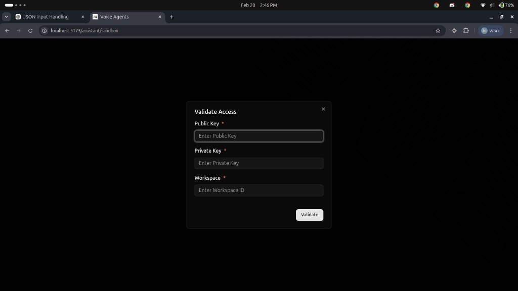 Sandbox Authentication Screen