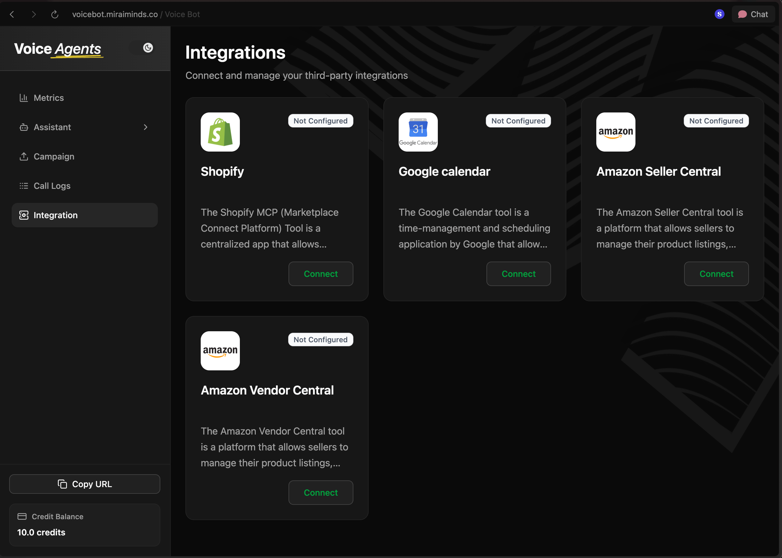 Voice Agents dashboard