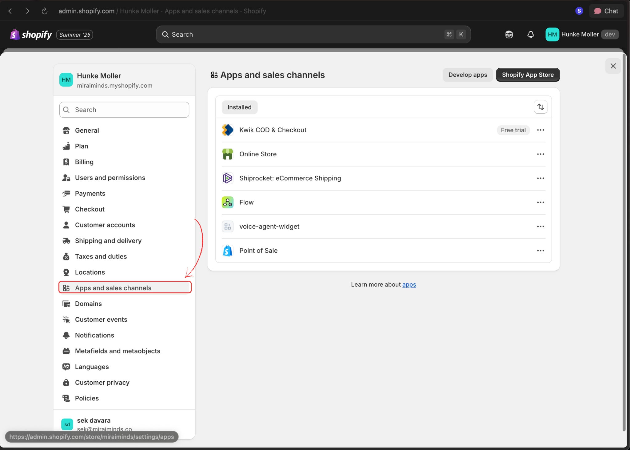 Settings menu