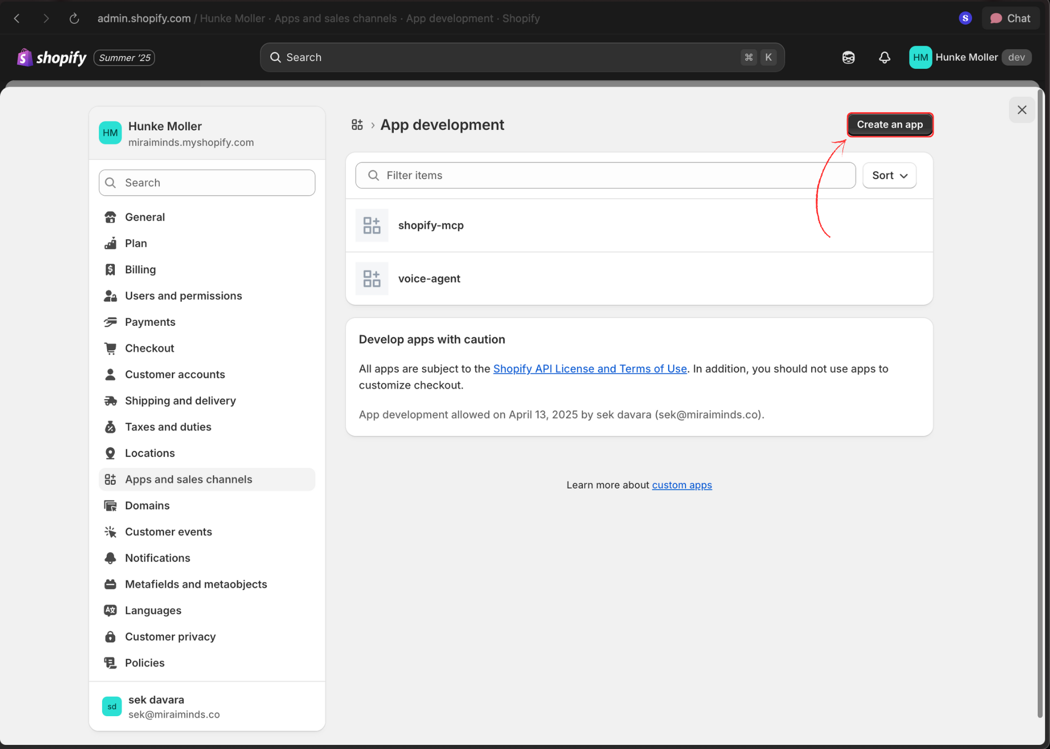 Develop apps button